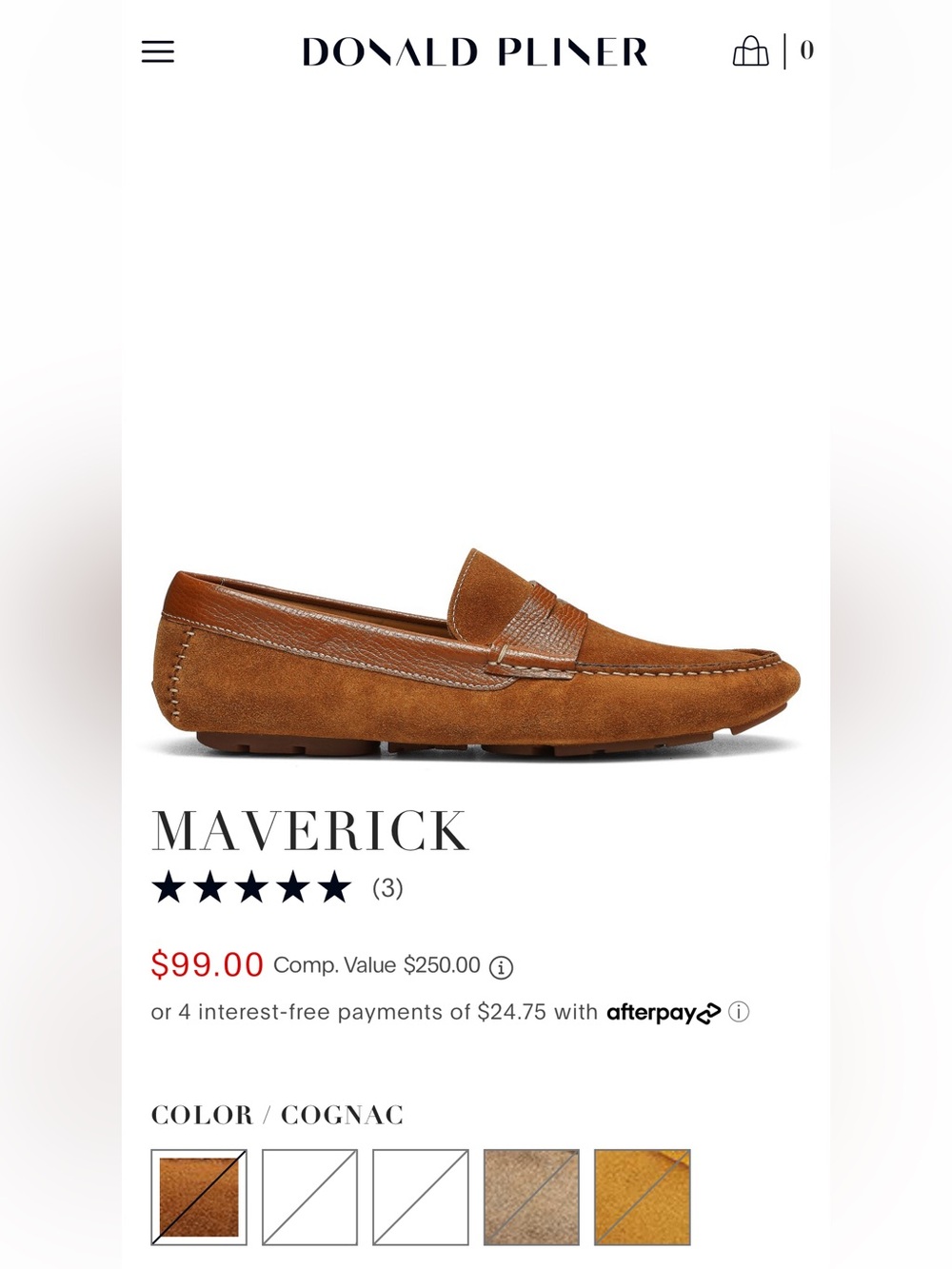 Donald Pliner Maverick Cognac Suede Men’s Driver